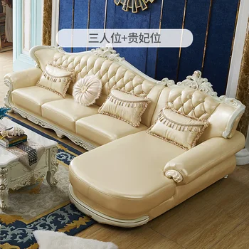 Диван для гостиной Европейский угловой диван простой европейский кожаный диван комбинированный набор мебели современная простота